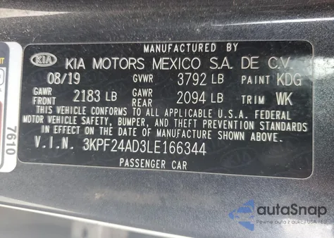 2020 Kia Forte Fe из США, поврежденный, VIN 3KPF24AD3LE166344